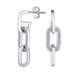 Geometric Vertical Rectangle Dangle Chandelier Earrings Sterling Silver with CZ