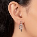 Geometric Vertical Rectangle Dangle Chandelier Earrings Sterling Silver with CZ - Image 3