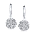 Geometric CZ Pave Circle Coin Drop Huggie Mini Hoop Earrings .925 Sterling Silver - Image 2