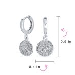 Geometric CZ Pave Circle Coin Drop Huggie Mini Hoop Earrings .925 Sterling Silver - Image 4