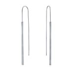 Minimalist Geometric Dangle Earrings Linear Bar Threader in Sterling Silver