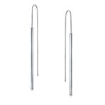 Minimalist Geometric Dangle Earrings Linear Bar Threader in Sterling Silver - Image 2