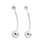 Modern Geometric Long Bar Double Bead Ball Drop Earrings .925 Sterling Silver