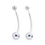 Modern Geometric Long Bar Double Bead Ball Drop Earrings .925 Sterling Silver