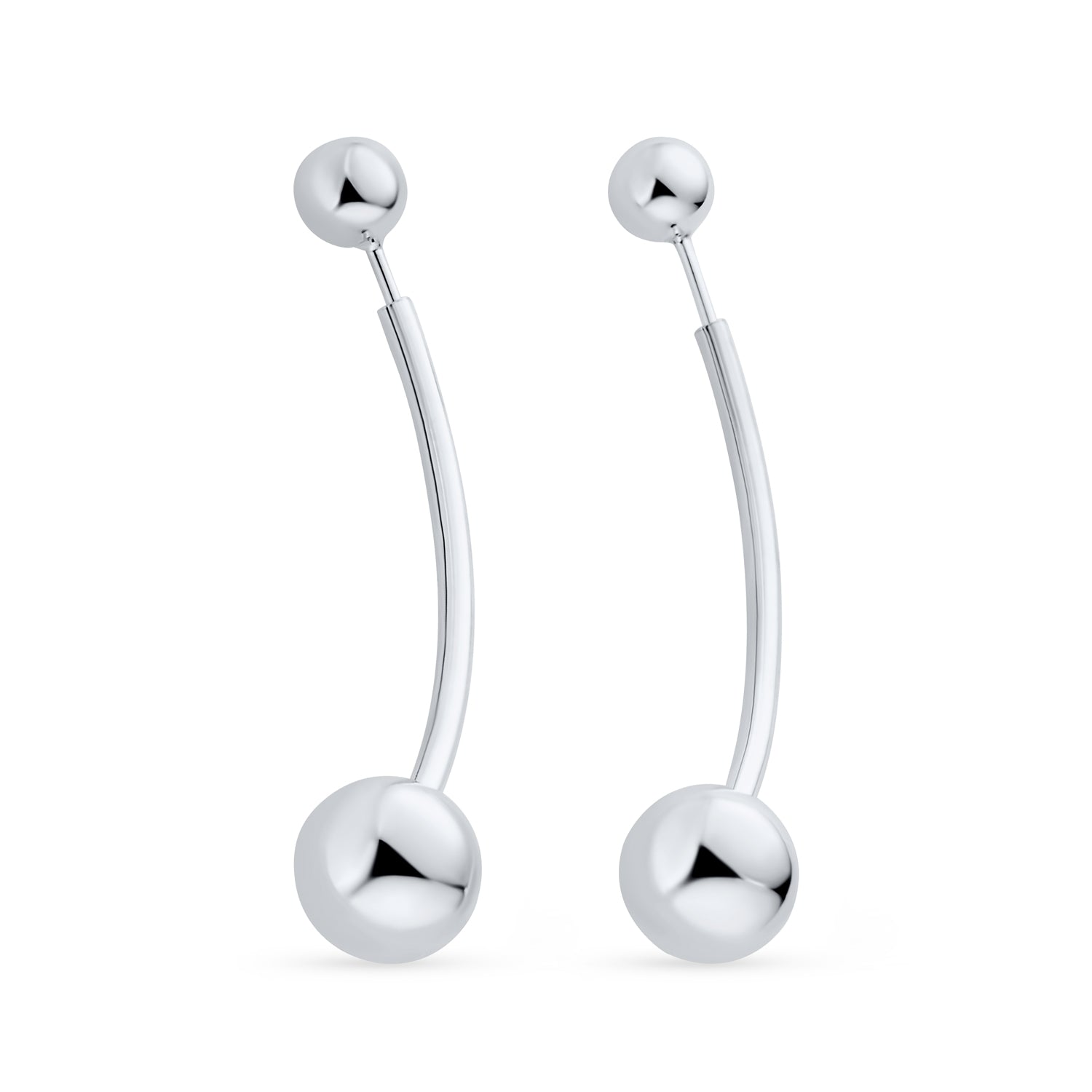 geometric-long-bar-ball-dangle-sstr-e2ballbar_01 Modern Geometric Long Bar Double Bead Ball Drop Earrings .925 Sterling Silver - Image 1