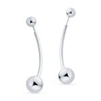 Modern Geometric Long Bar Double Bead Ball Drop Earrings .925 Sterling Silver - Image 2