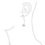 Modern Geometric Long Bar Double Bead Ball Drop Earrings .925 Sterling Silver - Image 3
