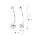 Modern Geometric Long Bar Double Bead Ball Drop Earrings .925 Sterling Silver - Image 4