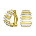Two Tone Stripe Shrimp Half Hoop Clip On Earrings Non-Pierced Ears Gold Silver