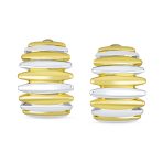 Two Tone Stripe Shrimp Half Hoop Clip On Earrings Non-Pierced Ears Gold Silver - Image 2