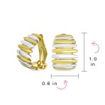 Two Tone Stripe Shrimp Half Hoop Clip On Earrings Non-Pierced Ears Gold Silver - Image 5