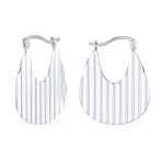 Geometric Modern Lightweight Oval Hoop Huggie Earrings Sterling Silver 1 Inch