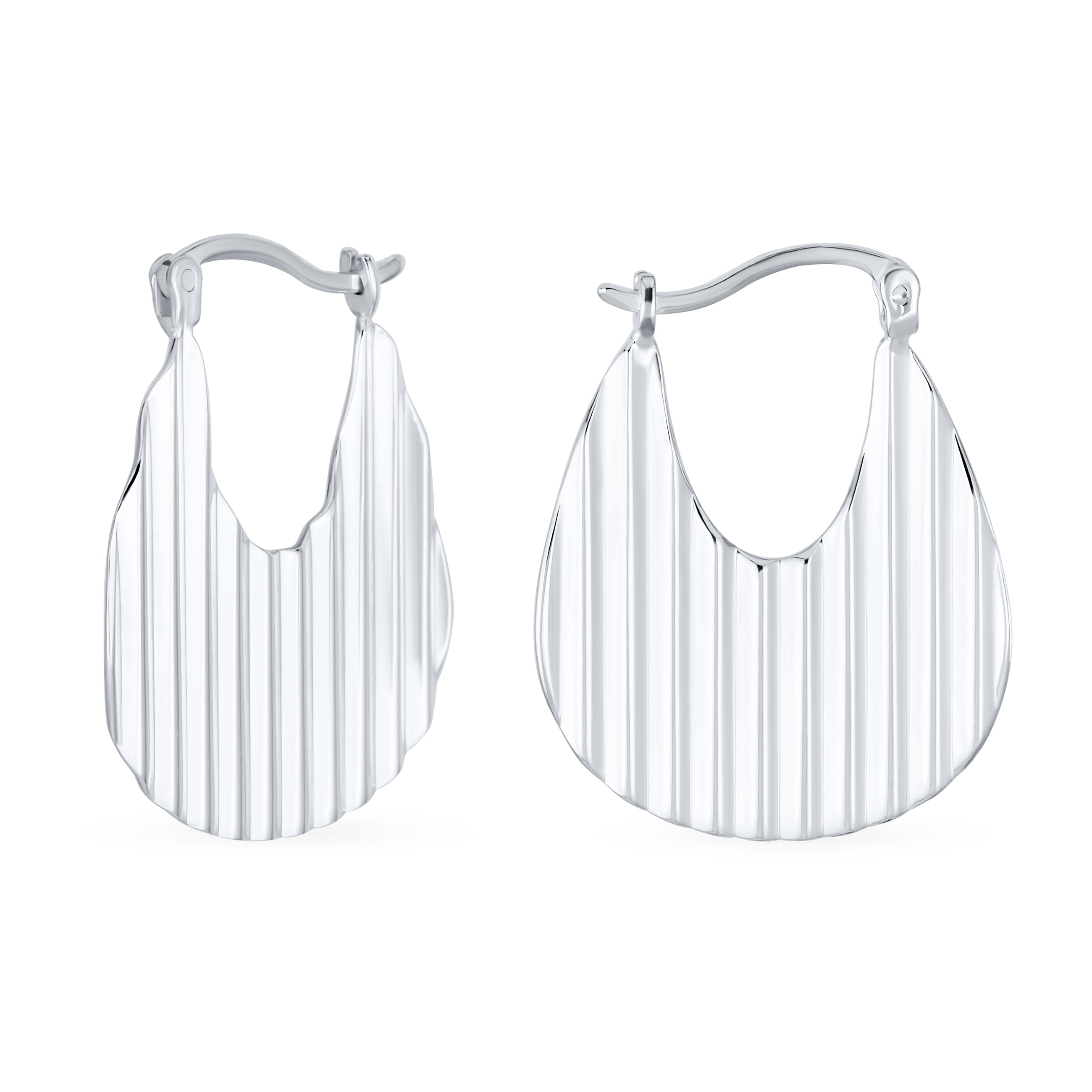 geometric-modern-oval-earrings-silver-srn-s937234e-az-01 Geometric Modern Lightweight Oval Hoop Huggie Earrings Sterling Silver 1 Inch - Image 1