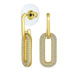 Geometric Vertical U Oval Micro Pave CZ Dangling Link Paperclip Earrings Silver Plated