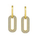 Geometric Vertical U Oval Micro Pave CZ Dangling Link Paperclip Earrings Silver Plated - Image 3