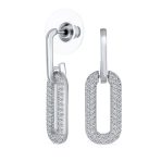 Set of 2 Vertical U Rectangle CZ Dangling Link Paperclip Earrings - Image 6