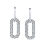 Geometric Vertical U Oval Micro Pave CZ Dangling Link Paperclip Earrings Silver Plated - Image 4