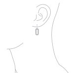 Geometric Vertical U Oval Micro Pave CZ Dangling Link Paperclip Earrings Silver Plated - Image 6