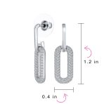 Geometric Vertical U Oval Micro Pave CZ Dangling Link Paperclip Earrings Silver Plated - Image 8