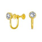 Minimalist 5MM CZ Solitaire Clip-On Stud Earrings .925 Sterling Silver - Image 2