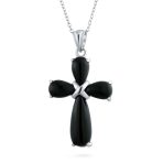 Timeless Fashion Black Onyx Green Jade Cross Pendant Necklace in Sterling Silver - Image 2