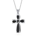 Timeless Fashion Black Onyx Green Jade Cross Pendant Necklace in Sterling Silver - Image 4