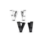 Set of 2 Geometric Triangle V-Shaped Black Hoop Huggie Earrings Stainless Steel