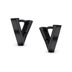 Set of 2 Geometric Triangle V-Shaped Black Hoop Huggie Earrings Stainless Steel - Image 2