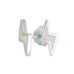 Geometric Gemstone Opal Lightning Bolt Stud Earrings in Sterling Silver
