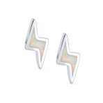 Geometric Gemstone Opal Lightning Bolt Stud Earrings in Sterling Silver - Image 2