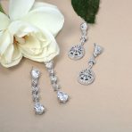 Linear Cubic Zirconia Bridal Dangle Chandelier Earrings in Sterling Silver - Image 3
