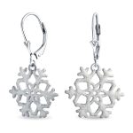 Frozen Winter Holiday White Glitter Snowflake Dangle Earrings Sterling Silver