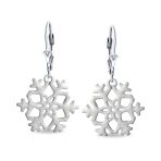 Frozen Winter Holiday White Glitter Snowflake Dangle Earrings Sterling Silver - Image 2