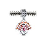 Thanksgiving Turkey Dangle Charm Bead Brown Enamel for European Bracelet Silver - Image 3