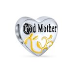 Heart Shaped God Mother Charm Bead 14K Gold Plated Sterling Silver for Bracelet