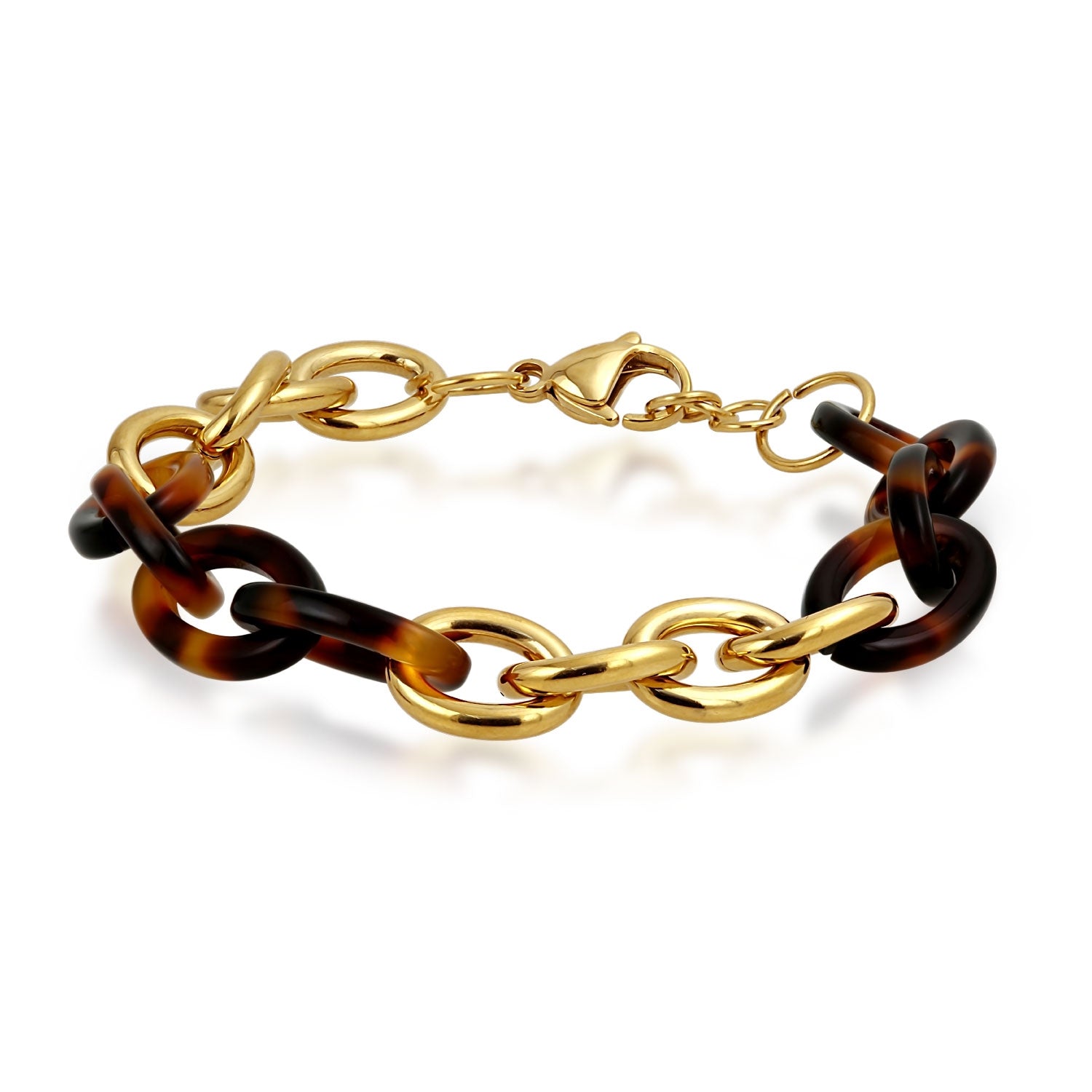 gold-acrylic-tortoise-shell-bracelet_cdl-dmb0327-az Fashion Brown Golden Acrylic Leopard Tortoise Shell Chain Link Bracelet - Image 1