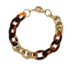 Fashion Brown Golden Acrylic Leopard Tortoise Shell Chain Link Bracelet - Image 3
