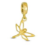 Set of 2 Dragonfly Gold Plated Dangle & Teal Bee Flower Glass Silver Charm Bead - Image 4