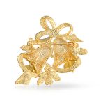 Large Fashion Statement Crystal Holiday Christmas Bells Brooch Pin Gold Plated - Image 2