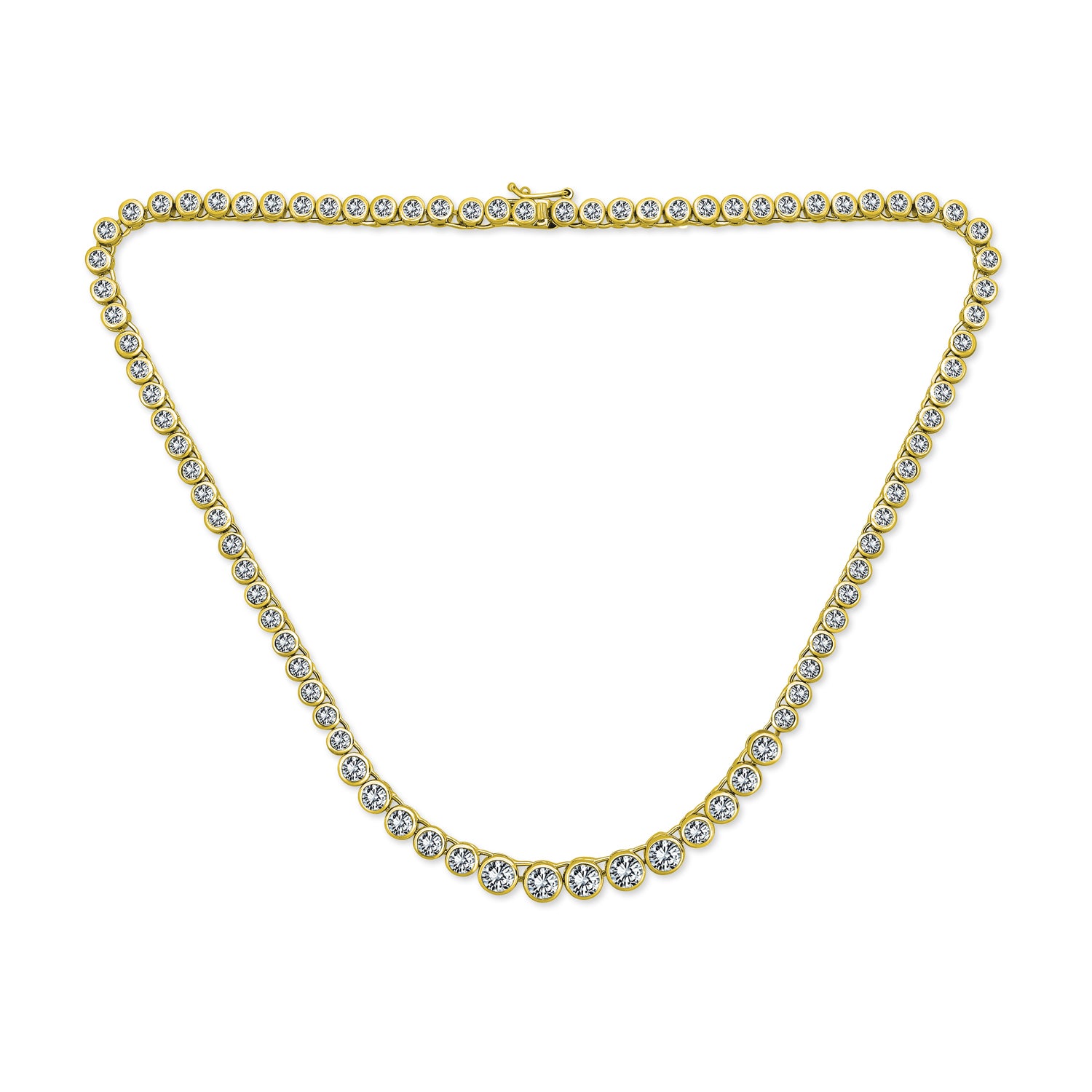 gold-brass-necklace-round-cz_sto-vtn9-a Cocktail Cubic Zirconia Bezel Set CZ Graduated Tennis Necklace Collar Silver Plated - Image 1