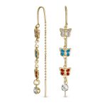 Delicate Pastel Crystal Dangle Earrings with Butterfly Threader 18K Gold Plated
