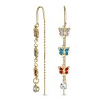Delicate Pastel Crystal Dangle Earrings with Butterfly Threader 18K Gold Plated