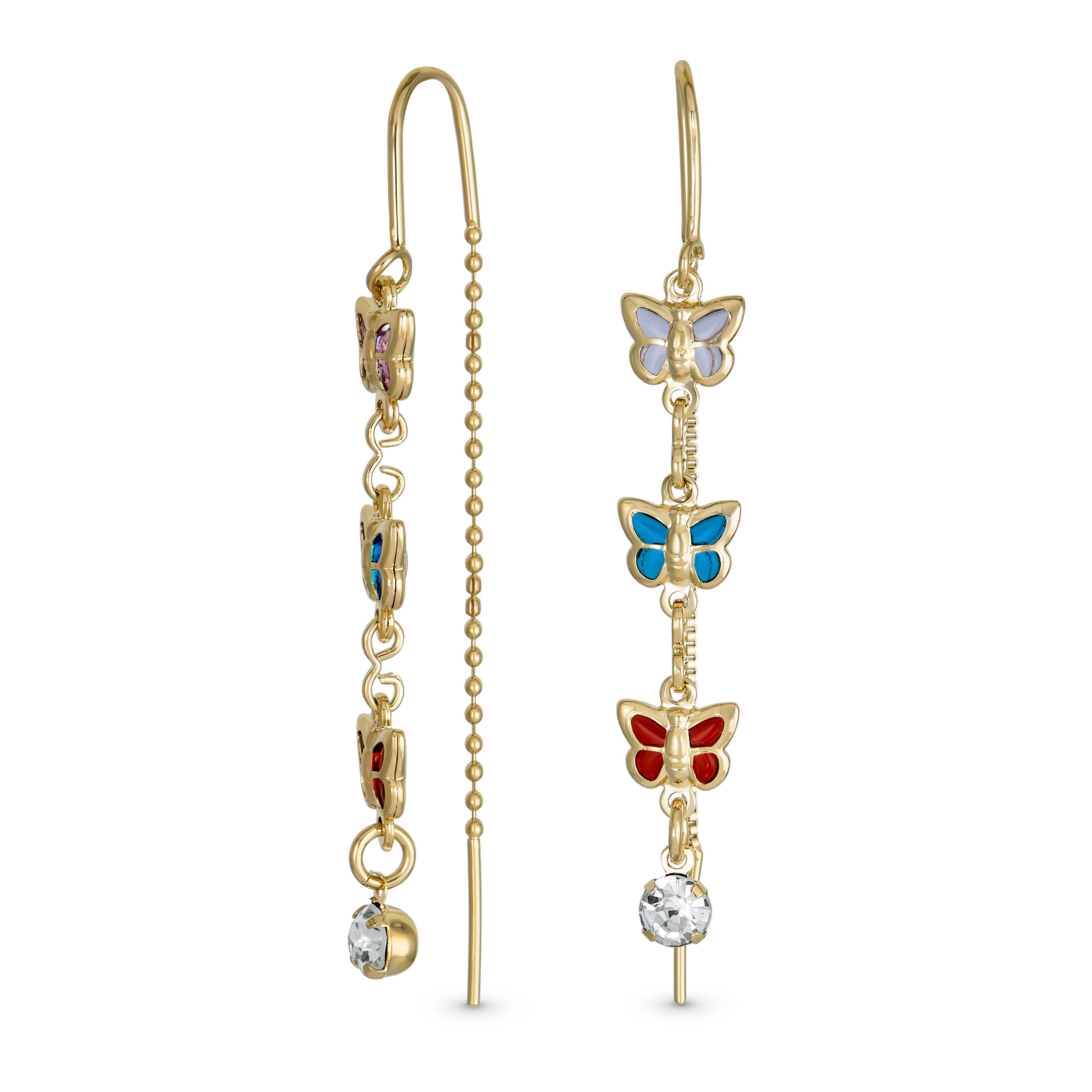 gold-butterfly-threader-long-dangle-earringgs-er5885-az_1 Delicate Pastel Crystal Dangle Earrings with Butterfly Threader 18K Gold Plated - Image 1