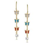 Delicate Pastel Crystal Dangle Earrings with Butterfly Threader 18K Gold Plated - Image 2