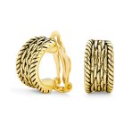 Fashion Cable Weave Wide Half Hoop Clip On Earrings Non Pierced Ears Oxidized - Image 2