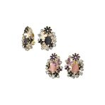 Garden Button Style Black White Butterflies Flower Clip-On Earrings Non-Pierced Ears