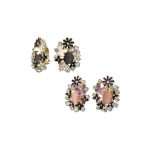 Garden Button Style Black White Butterflies Flower Clip-On Earrings Non-Pierced Ears