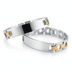Set of 2 Two-Tone ID Bracelet Cross X Link 8 Inch Stainless Steel Band