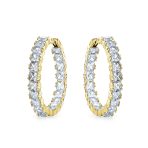 Fancy Cocktail Cubic Zirconia Princess Cut CZ Inside Out Hoop Earrings 1.25 Inch Silver Plated - Image 2