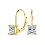 Imitation Amethyst Purple Princess Cut Solitaire AAA CZ Drop Earrings Leverback - Image 6